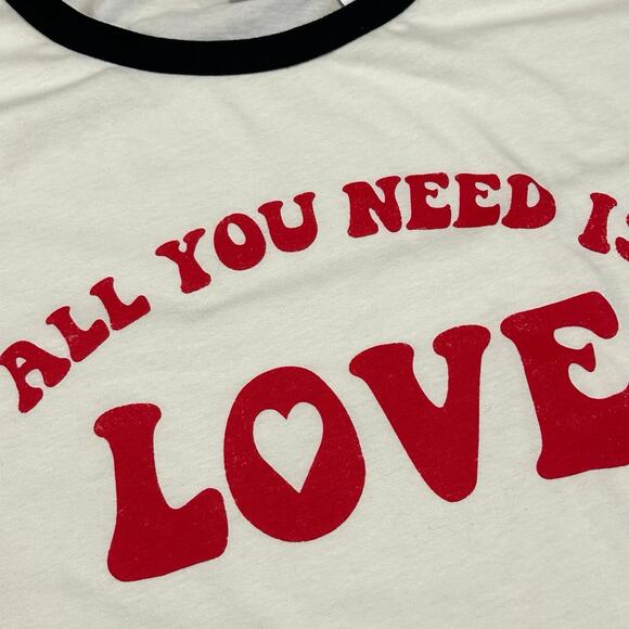 Oat Collective NEW All You Need Is Love Ringer Tee Womens XL Ivory Short Sleeve - Picture 3 of 7